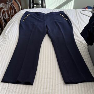 Crown & Ivy Dark Blue Trousers with Gold Button Details